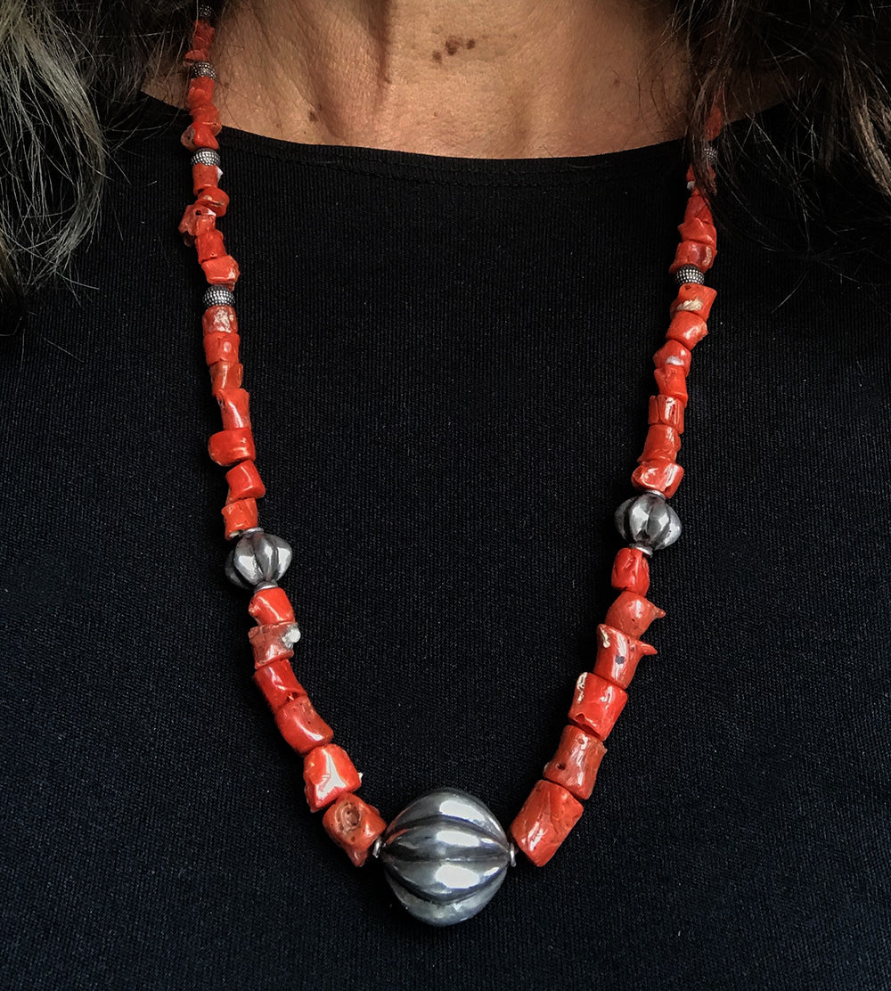 Vintage Coral Morenci Turquoise Necklace | Native American Jewelry